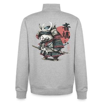 Samouraï sanglier en katana d’armure - Sweat zippé unisexe en coton bio Stanley/Stella - gris chiné - Dos - AI Model Male 185 light (185cm)