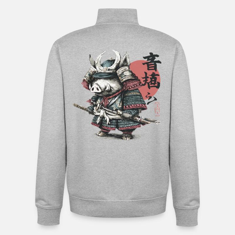 Boar Samurai in Armor Katana - Unisex Organic Zip Sweatshirt by Stanley/Stella - heather grey