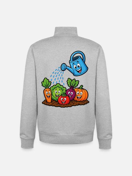 Happy Garden Vegetables Watering kawaii - Unisex Organic Zip Sweatshirt by Stanley/Stella - heather grey
