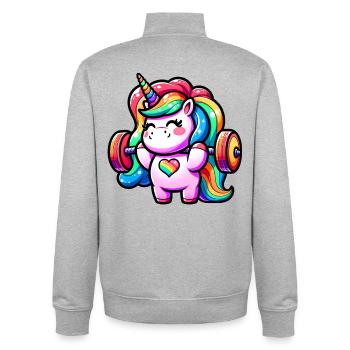Unicorn Weightlifting Deadlift Fitness Gym - Unisex Organic Zip Sweatshirt von Stanley/Stella - Grau meliert - Hinten - AI Model Male 185 light (185cm)