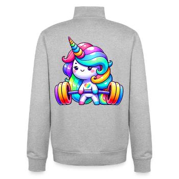 Unicorn Weightlifting Deadlift Fitness Gym - Unisex Organic Zip Sweatshirt von Stanley/Stella - Grau meliert - Hinten - AI Model Male 185 light (185cm)