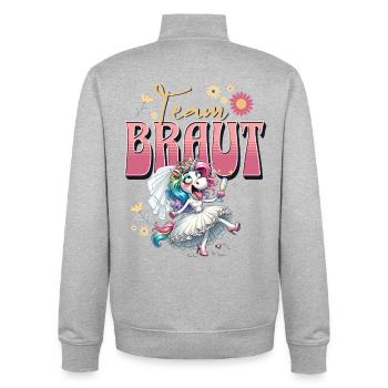Team Braut Junggesellinnenabschied - Unisex Organic Zip Sweatshirt von Stanley/Stella - Grau meliert - Hinten - AI Model Male 185 light (185cm)