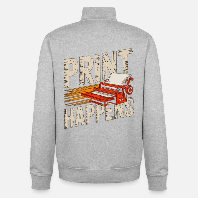Designer d’impression Print Happens Designer créatif - Sweat zippé unisexe en coton bio Stanley/Stella - gris chiné