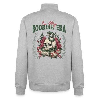 Buchige Ära: Schädel Schlange Rosen Lesen - Unisex Organic Zip Sweatshirt von Stanley/Stella - Grau meliert - Hinten - AI Model Male 185 light (185cm)
