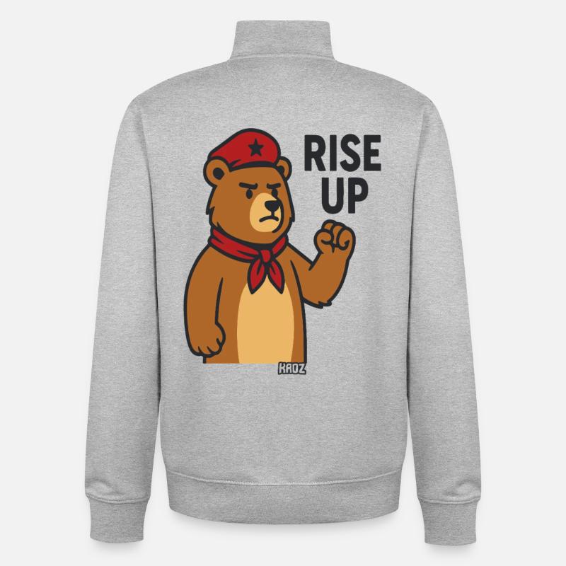 Bear Hero Rally Tee - Unisex Organic Zip Sweatshirt by Stanley/Stella - heather grey