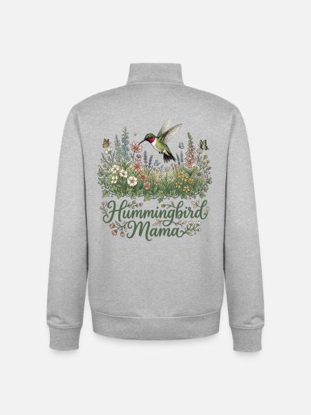 Ruby Throated Hummingbird Mama Mom - Unisex Organic Zip Sweatshirt by Stanley/Stella - heather grey