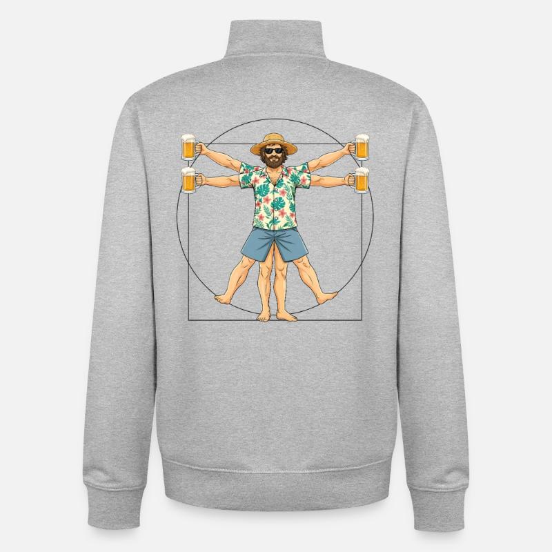 Chopes de bière de l’Homme Vitruvien - Sweat zippé unisexe en coton bio Stanley/Stella - gris chiné