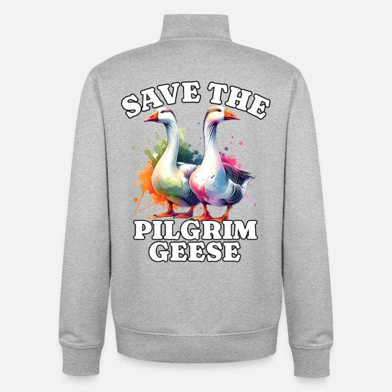 Pilgrim Gans Save Pilgrim Goose - Unisex Organic Zip Sweatshirt by Stanley/Stella - heather grey