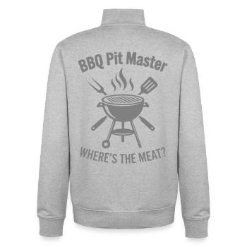 MAÎTRE DE LA FOSSE BARBECUE OÙ EST LA VIANDE Graphisme du grill - Sweat zippé unisexe en coton bio Stanley/Stella - gris chiné - Dos - AI Model Male 185 light (185cm)