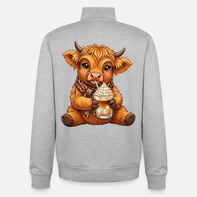 Café glacé de vache des Highlands - Sweat zippé unisexe en coton bio Stanley/Stella - gris chiné