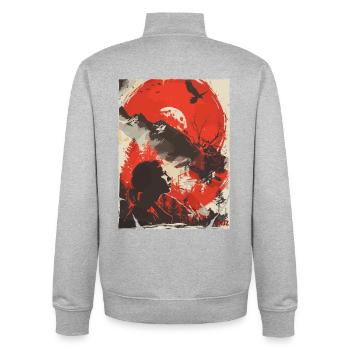 Silhouette de la Nature Sauvage de la Lune Rouge - Sweat zippé unisexe en coton bio Stanley/Stella - gris chiné - Dos - AI Model Male 185 light (185cm)
