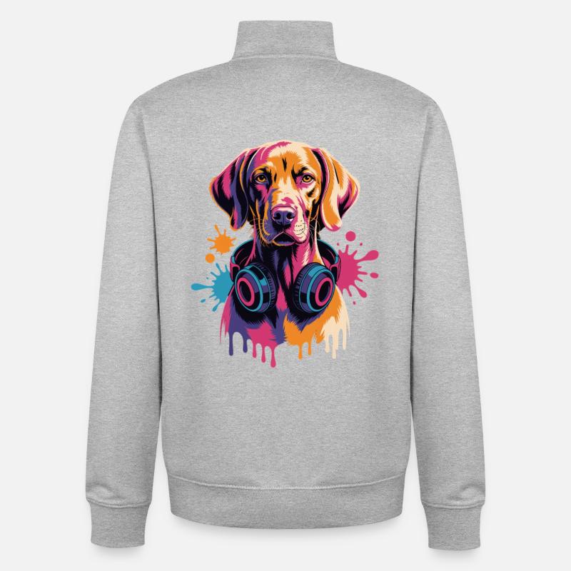 Magyar Viszla avec des écouteurs - Sweat zippé unisexe en coton bio Stanley/Stella - gris chiné
