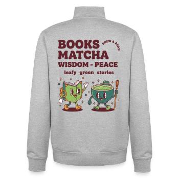 Livres Matcha Sagesse Paix Feuillues Vertes Histoires - Sweat zippé unisexe en coton bio Stanley/Stella - gris chiné - Dos - AI Model Male 185 light (185cm)