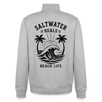 L’eau salée guérit la vie de la plage Vague océanique - Sweat zippé unisexe en coton bio Stanley/Stella - gris chiné - Dos - AI Model Male 185 light (185cm)