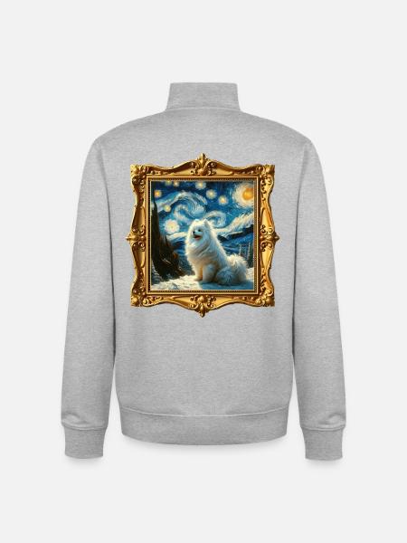 Spitz Pomeranian Starry Night - Unisex Organic Zip Sweatshirt by Stanley/Stella - heather grey