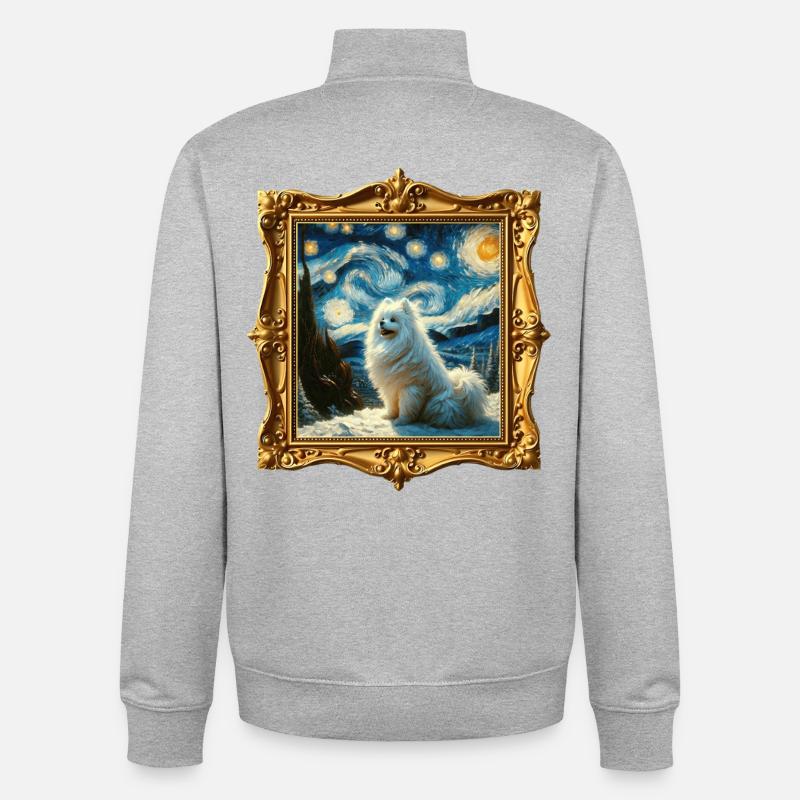 Spitz Pomeranian Starry Night - Unisex Organic Zip Sweatshirt by Stanley/Stella - heather grey