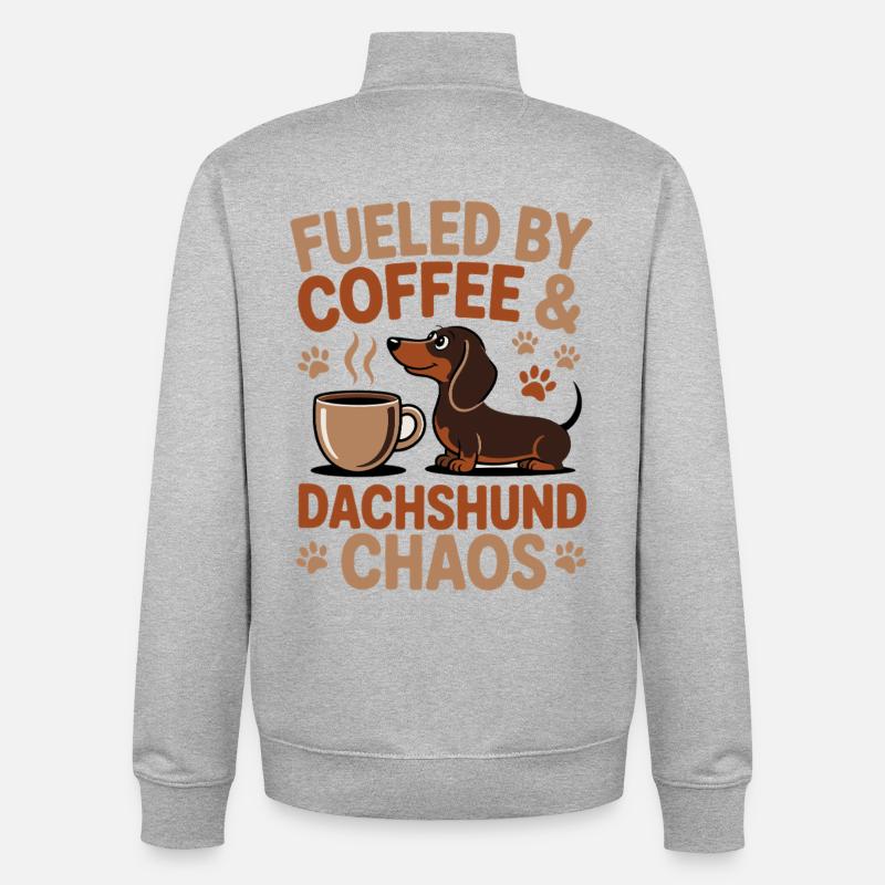 Chaos du Café Teckel - Sweat zippé unisexe en coton bio Stanley/Stella - gris chiné