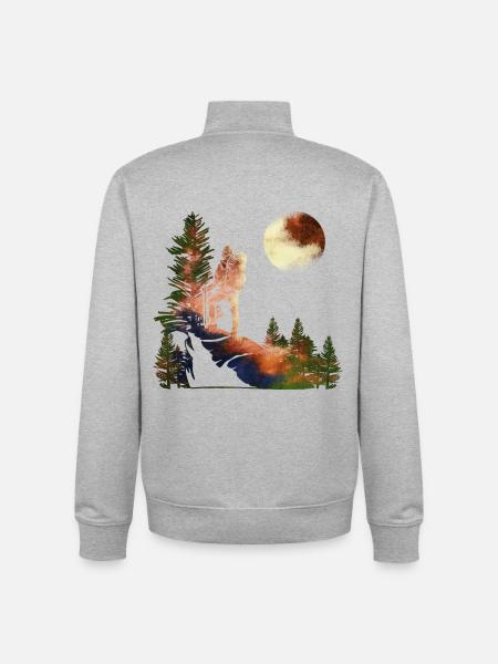 hiking, wanderlust, night hiking, moonlight, - Unisex Organic Zip Sweatshirt by Stanley/Stella - heather grey