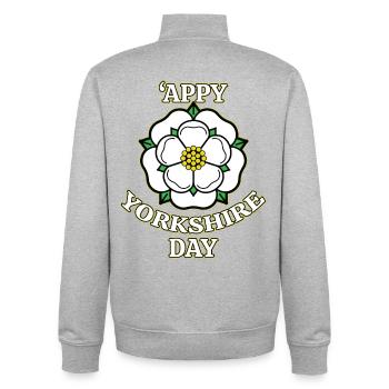 Frohen Yorkshire-Tag, White Rose County - Unisex Organic Zip Sweatshirt von Stanley/Stella - Grau meliert - Hinten - AI Model Male 185 light (185cm)
