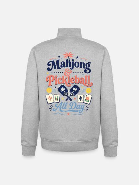 Pickleball Mahjong Game Mahj - Unisex Organic Zip Sweatshirt by Stanley/Stella - heather grey