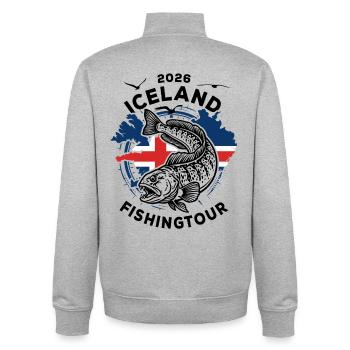 Voyage de pêche en Islande | Loup de mer 2026 - Sweat zippé unisexe en coton bio Stanley/Stella - gris chiné - Dos - AI Model Male 185 light (185cm)