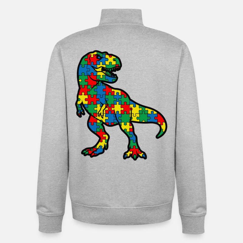 Autisme Dinosaure T-Rex Enfant - Sweat zippé unisexe en coton bio Stanley/Stella - gris chiné