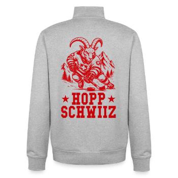 Hopp Schwiiz Eishockey Geißbock Schweizer Fan - Unisex Organic Zip Sweatshirt von Stanley/Stella - Grau meliert - Hinten - AI Model Male 185 light (185cm)
