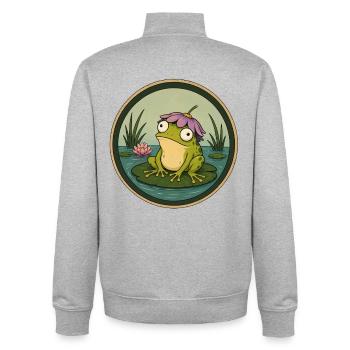 Flussfrosch auf Seerosenblatt - Unisex Organic Zip Sweatshirt von Stanley/Stella - Grau meliert - Hinten - AI Model Male 185 light (185cm)