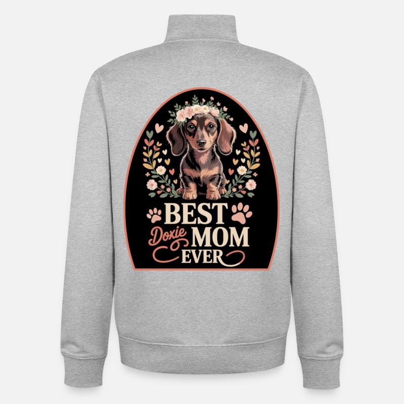 Meilleur moment de maman teckel - Sweat zippé unisexe en coton bio Stanley/Stella - gris chiné