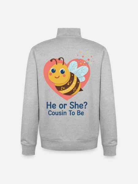 Kønsafsløring – han eller hun er fætter til babyshower - Stanley/Stella unisex sweatshirt med lynlås i økologisk - grå meleret