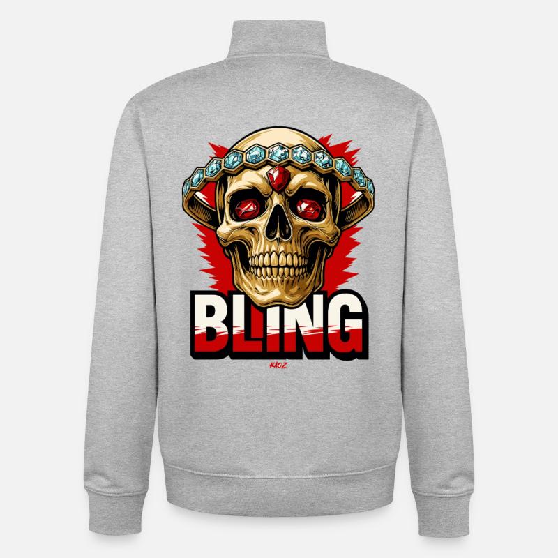 Skull Bling Crown Gem Mode - Unisex Organic Zip Sweatshirt von Stanley/Stella - Grau meliert