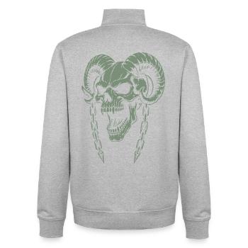 Schädel mit Hörner Widder Totenkopf - Unisex Organic Zip Sweatshirt von Stanley/Stella - Grau meliert - Hinten - AI Model Male 185 light (185cm)