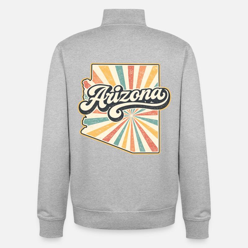 Arizona Retro Sunburst Script - Unisex Organic Zip Sweatshirt by Stanley/Stella - heather grey