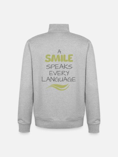 A SMILE speaks every language - Unisex Organic Zip Sweatshirt by Stanley/Stella - heather grey