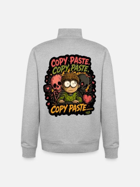 Copy Paste Chaos Kid Zombie Meme - Unisex Organic Zip Sweatshirt by Stanley/Stella - heather grey