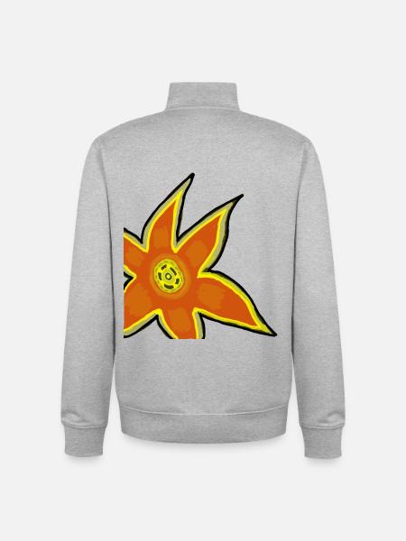 Neon Orange Flower Outline Art - Unisex Organic Zip Sweatshirt by Stanley/Stella - heather grey