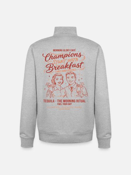 Breakfast Funny Brunch Coffee Champions - Unisex Organic Zip Sweatshirt by Stanley/Stella - heather grey