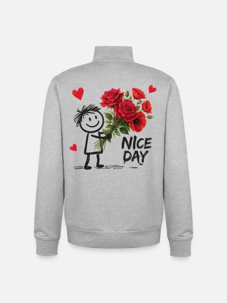 Nice Day stick figure with roses - Unisex Organic Zip Sweatshirt by Stanley/Stella - heather grey