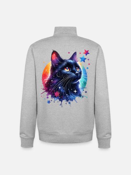 Schwarze Katze Motiv - Unisex Organic Zip Sweatshirt von Stanley/Stella - Grau meliert