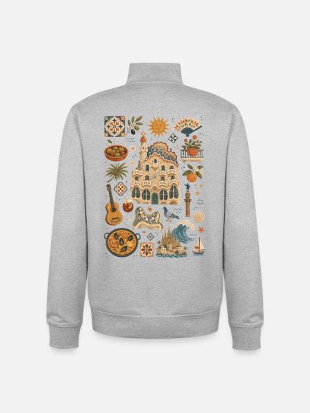 Barcelona | Mediterranean, Gaudí & Pleasure - Unisex Organic Zip Sweatshirt by Stanley/Stella - heather grey