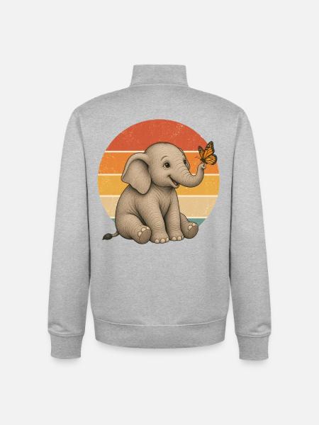 Elephant and butterfly - Unisex Organic Zip Sweatshirt by Stanley/Stella - heather grey