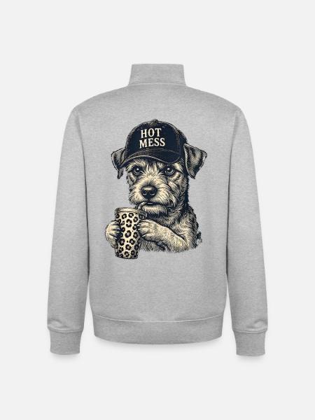 Hot Mess Hund mit Leopardenkaffee - Unisex Organic Zip Sweatshirt von Stanley/Stella - Grau meliert