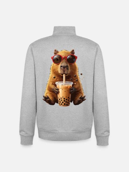 Sonnenhamster mit Bubble Tea - Unisex Organic Zip Sweatshirt von Stanley/Stella - Grau meliert