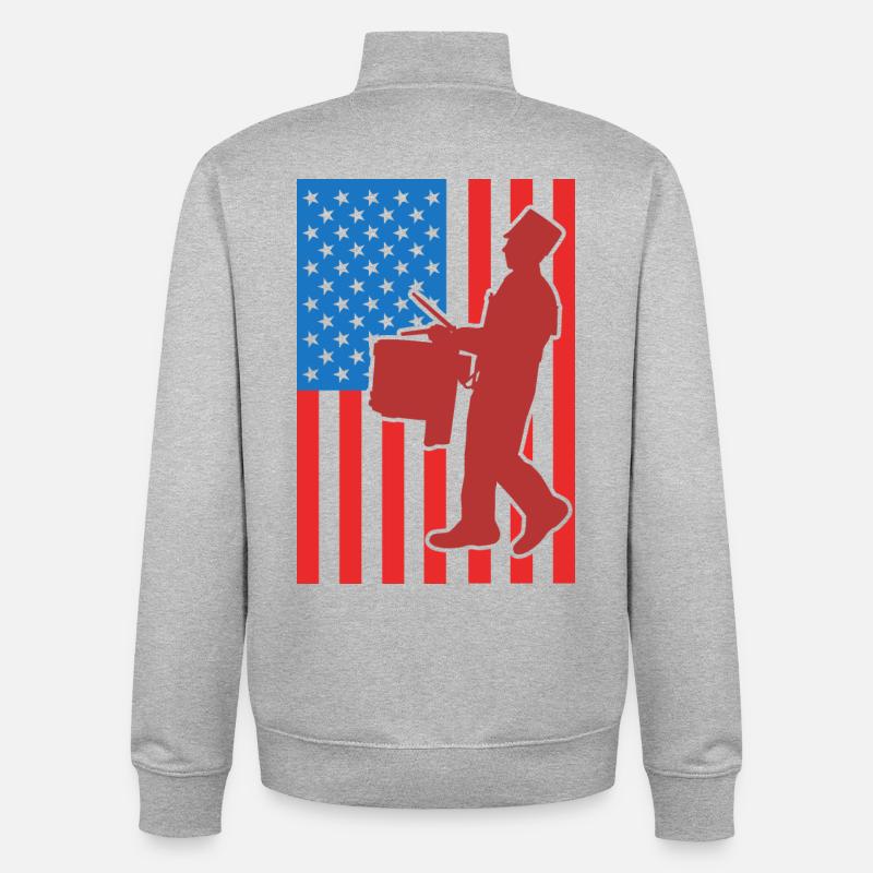 Drapeau de Drum USA - Sweat zippé unisexe en coton bio Stanley/Stella - gris chiné