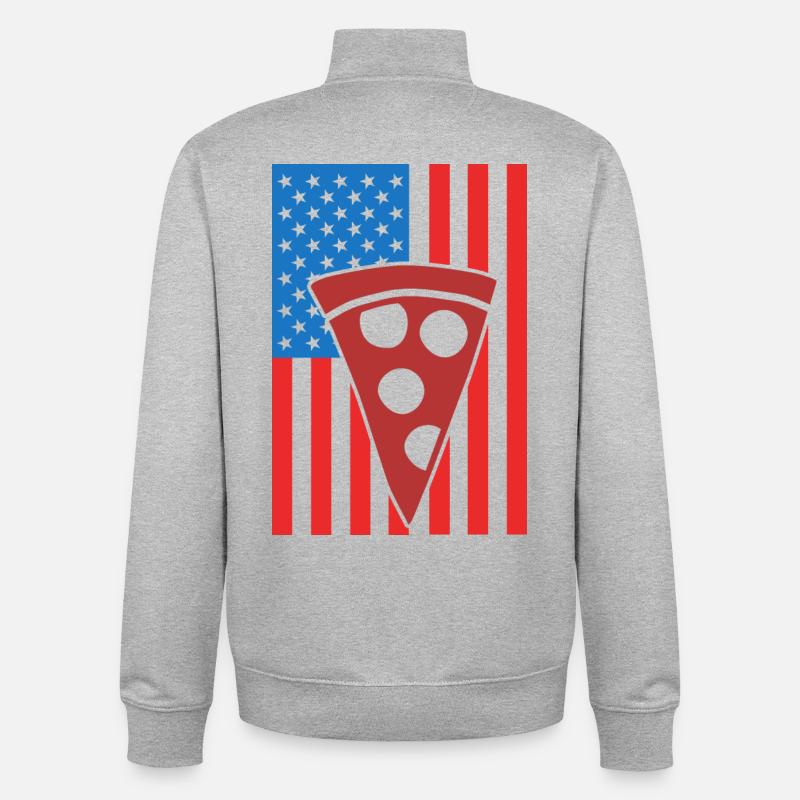 Drapeau de Pizza USA - Sweat zippé unisexe en coton bio Stanley/Stella - gris chiné
