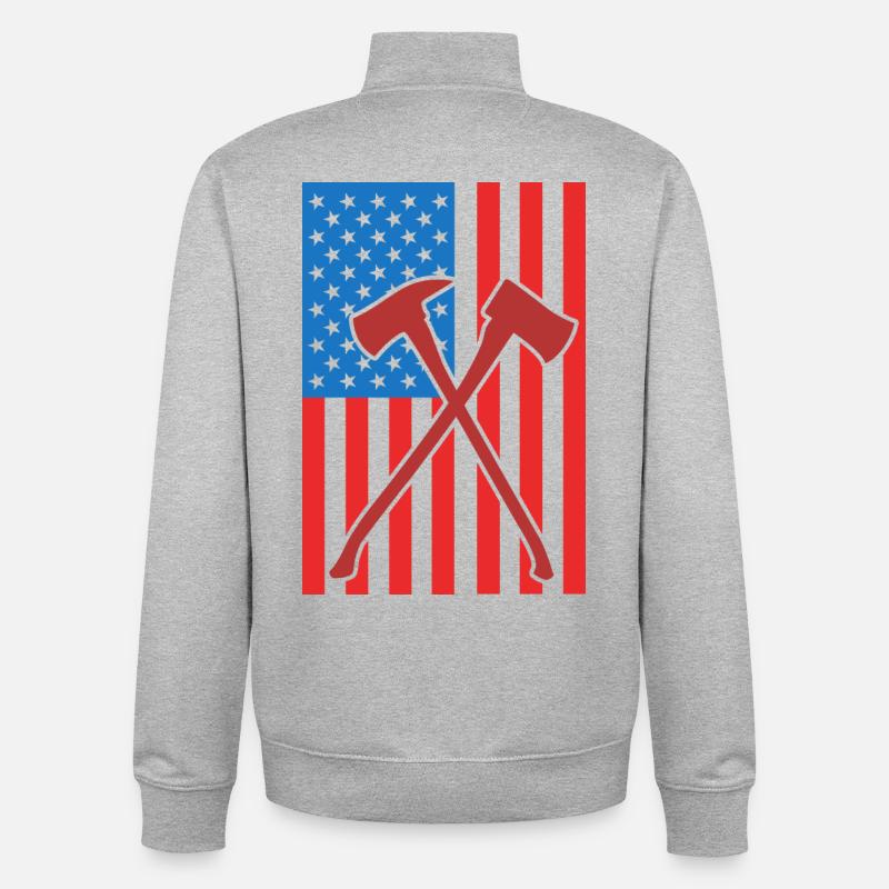 Drapeau de Fire Fighting USA - Sweat zippé unisexe en coton bio Stanley/Stella - gris chiné