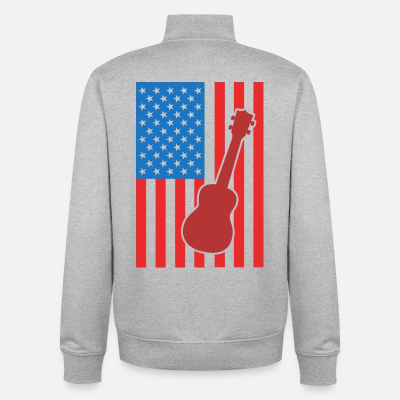 Ukulélé Drapeau des États-Unis - Sweat zippé unisexe en coton bio Stanley/Stella - gris chiné