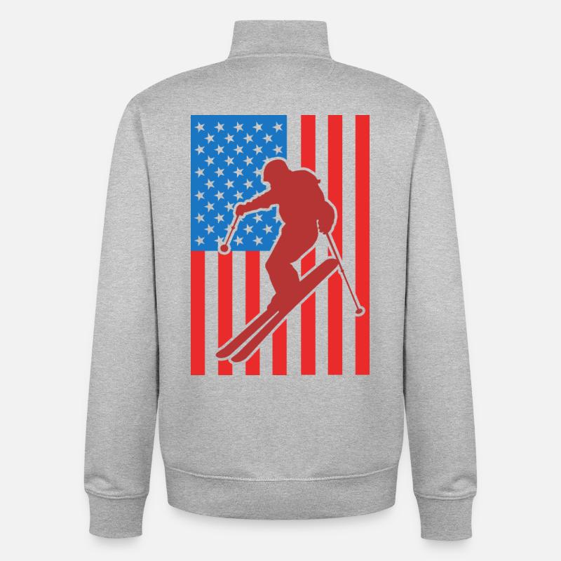 Ski Drapeau des États-Unis - Sweat zippé unisexe en coton bio Stanley/Stella - gris chiné
