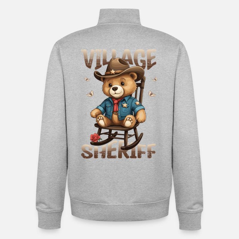 Ours le shérif du village - Sweat zippé unisexe en coton bio Stanley/Stella - gris chiné