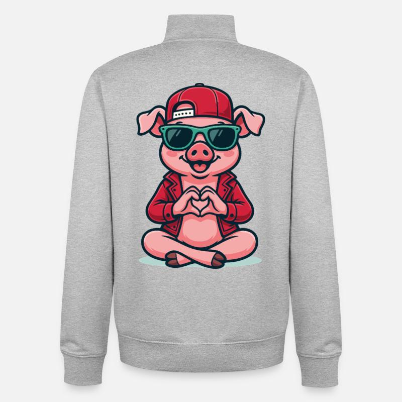 Vibrations d’amour de cochon - Sweat zippé unisexe en coton bio Stanley/Stella - gris chiné